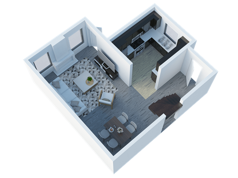 Floor plan for 3 beds, 2 baths, 1317 sqft